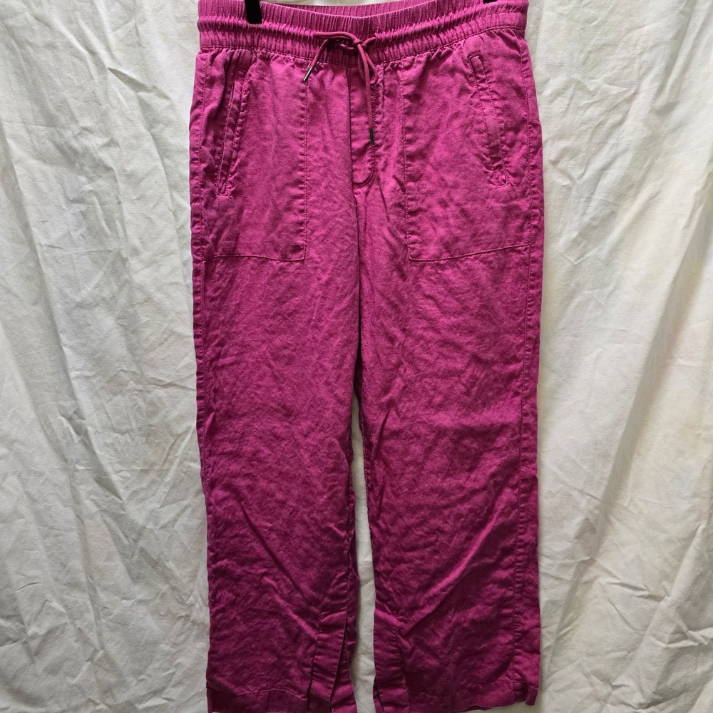 Athleta Retreat Linen Pants Small Hot Pink Drawstring Casual Wide Leg
